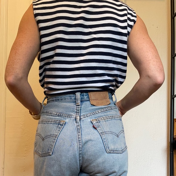 Navy and White Striped Land’s End Cotton Tank - Picture 2 of 2